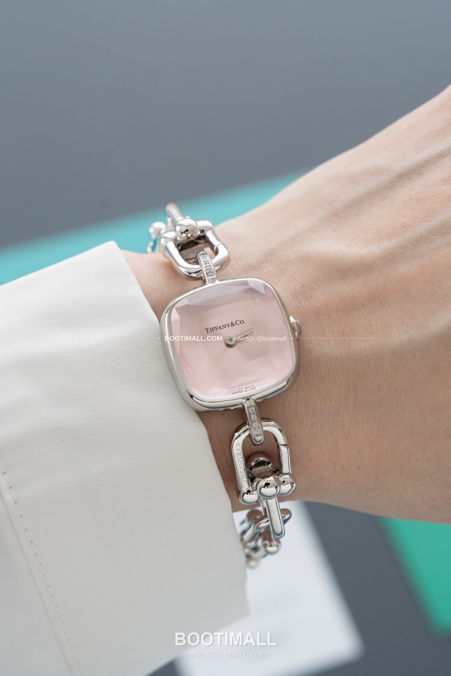 티파니 하드웨어 스틸 다이아 브레이슬릿 쿼츠 Tiffany Hardware Steel Diamond Bracelet Quartz 24mm 9