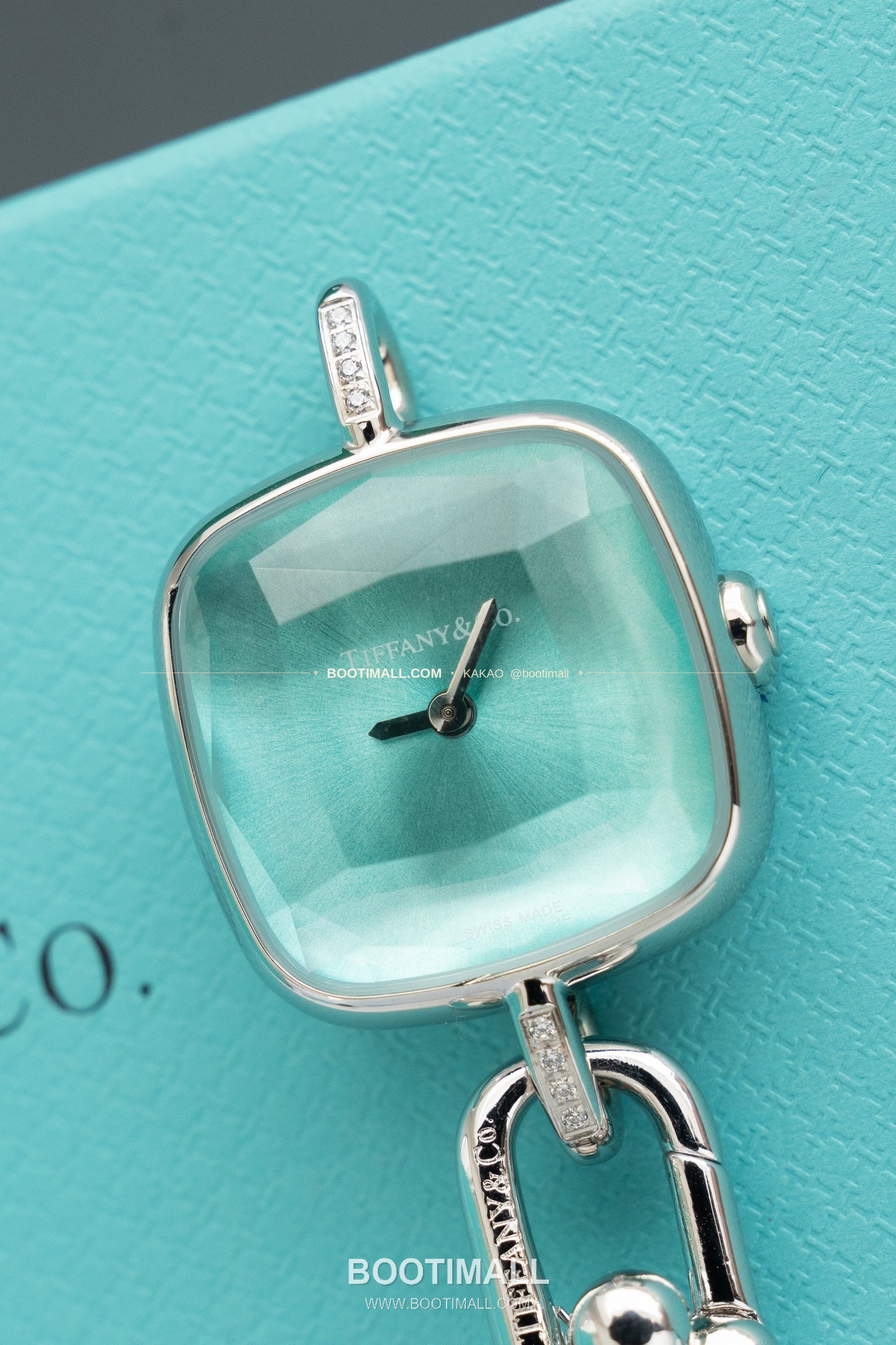 티파니 하드웨어 스틸 다이아 브레이슬릿 쿼츠 Tiffany Hardware Steel Diamond Bracelet Quartz 24mm 9