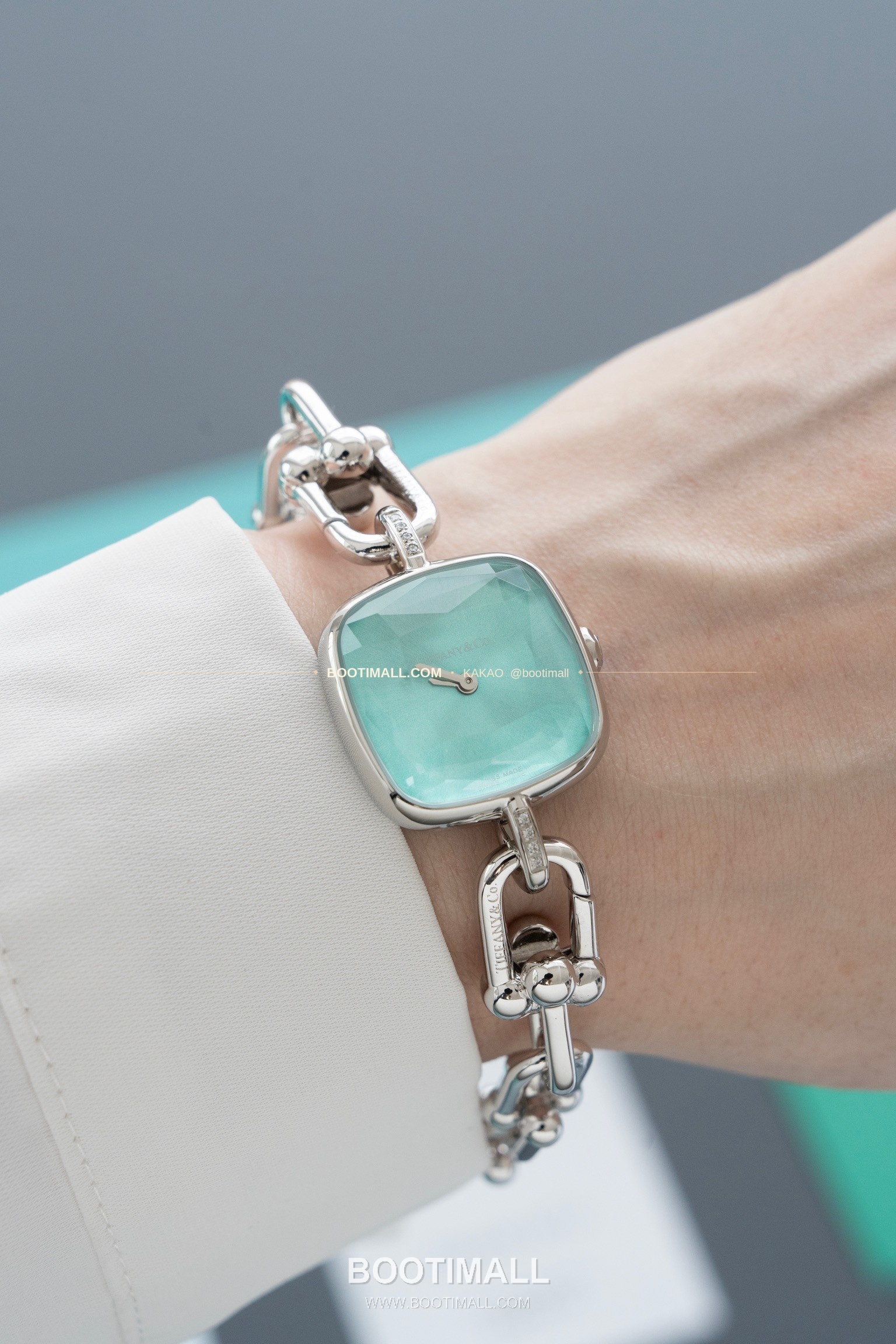 티파니 하드웨어 스틸 다이아 브레이슬릿 쿼츠 Tiffany Hardware Steel Diamond Bracelet Quartz 24mm 10