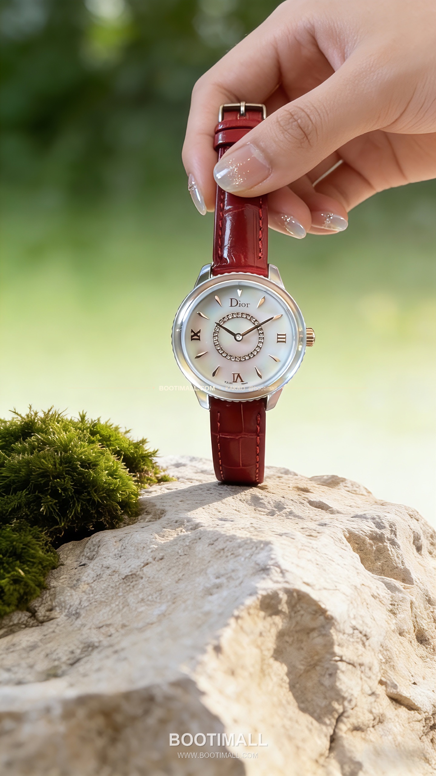 디올 몽테뉴 VIII 스틸 버건디 다이얼 쿼츠 Dior Montaigne VIII Steel Burgundy Dial Quartz 33mm 6