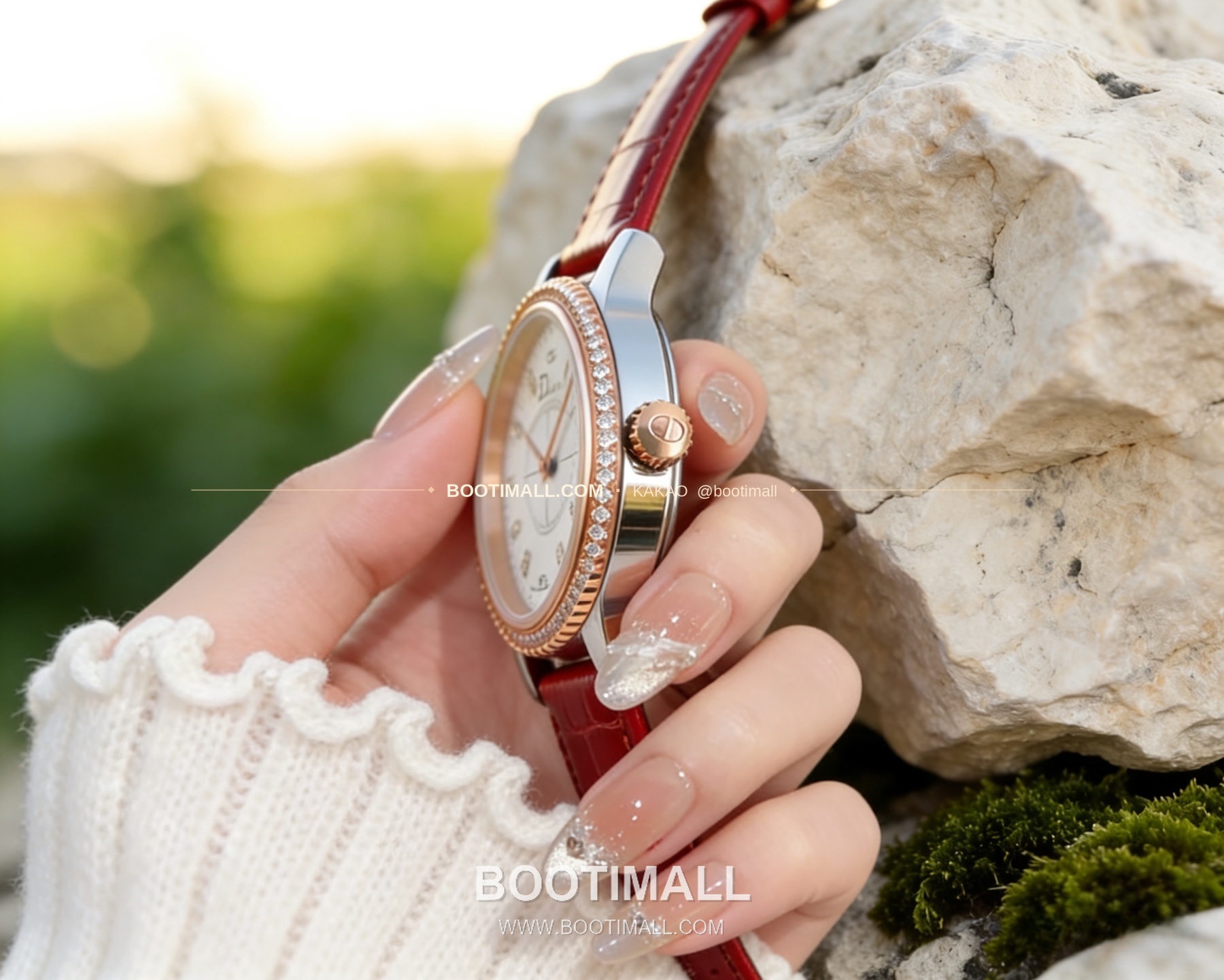 디올 몽테뉴 VIII 스틸 버건디 다이얼 쿼츠 Dior Montaigne VIII Steel Burgundy Dial Quartz 33mm 7