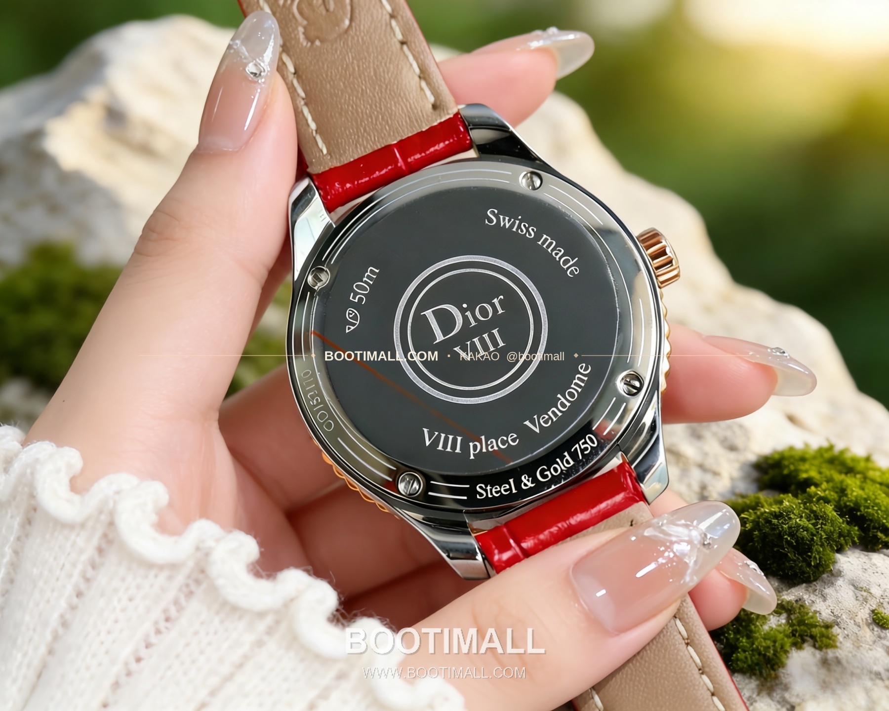 디올 몽테뉴 VIII 스틸 버건디 다이얼 쿼츠 Dior Montaigne VIII Steel Burgundy Dial Quartz 33mm 9