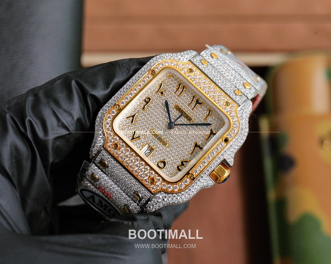 까르띠에 산토스 스틸 풀다이아 블루핸즈 오토매틱 Cartier Santos Steel Full Diamond Blue Hands Automatic 40mm 3