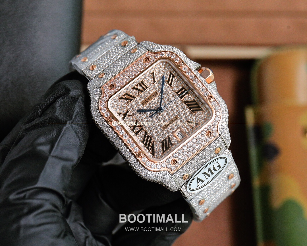 까르띠에 산토스 스틸 풀다이아 블루핸즈 오토매틱 Cartier Santos Steel Full Diamond Blue Hands Automatic 40mm 2