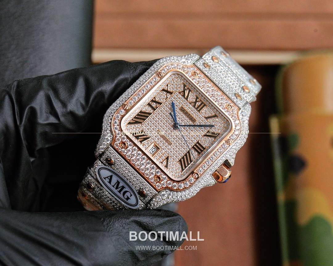 까르띠에 산토스 스틸 풀다이아 블루핸즈 오토매틱 Cartier Santos Steel Full Diamond Blue Hands Automatic 40mm 3