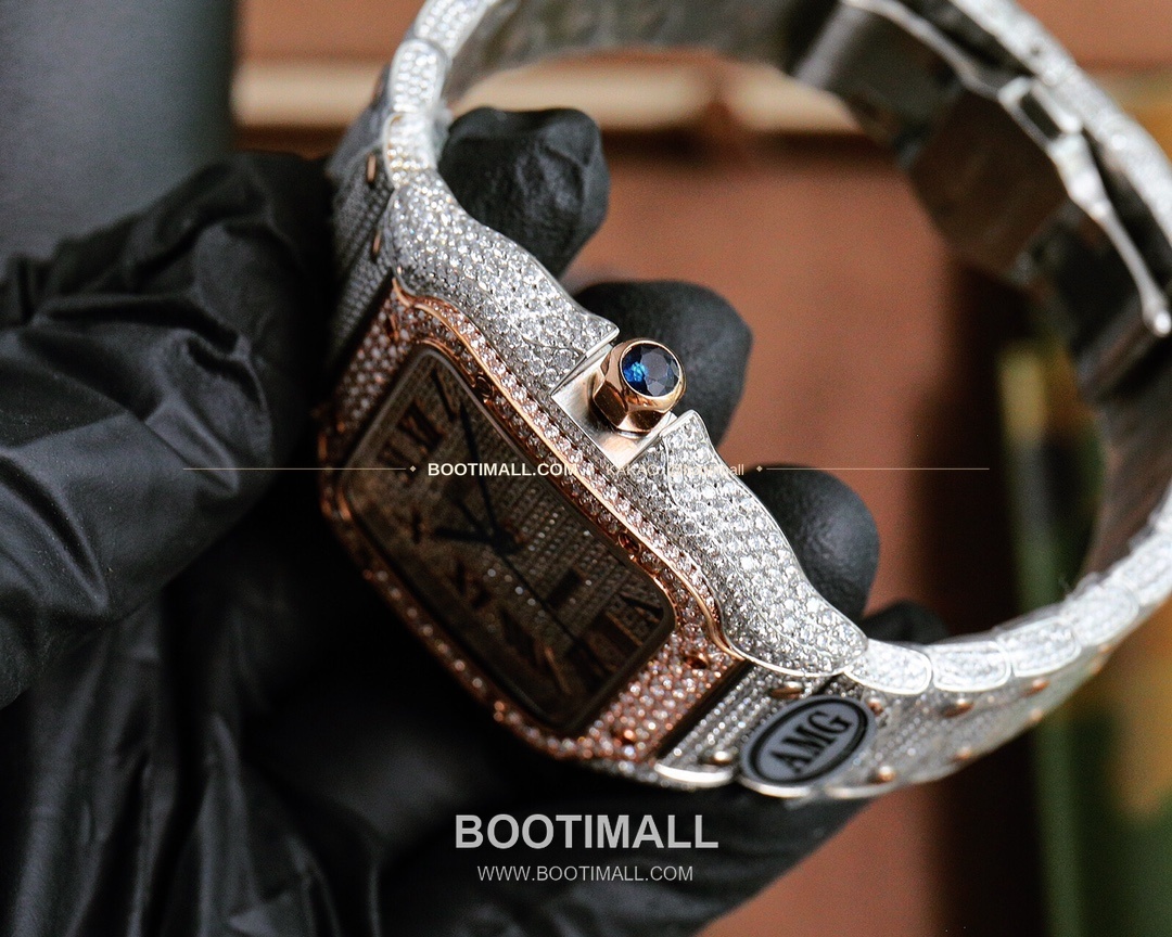 까르띠에 산토스 스틸 풀다이아 블루핸즈 오토매틱 Cartier Santos Steel Full Diamond Blue Hands Automatic 40mm 4