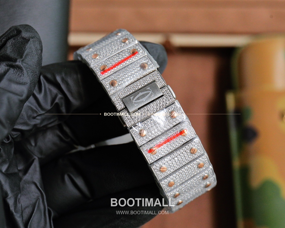 까르띠에 산토스 스틸 풀다이아 블루핸즈 오토매틱 Cartier Santos Steel Full Diamond Blue Hands Automatic 40mm 6