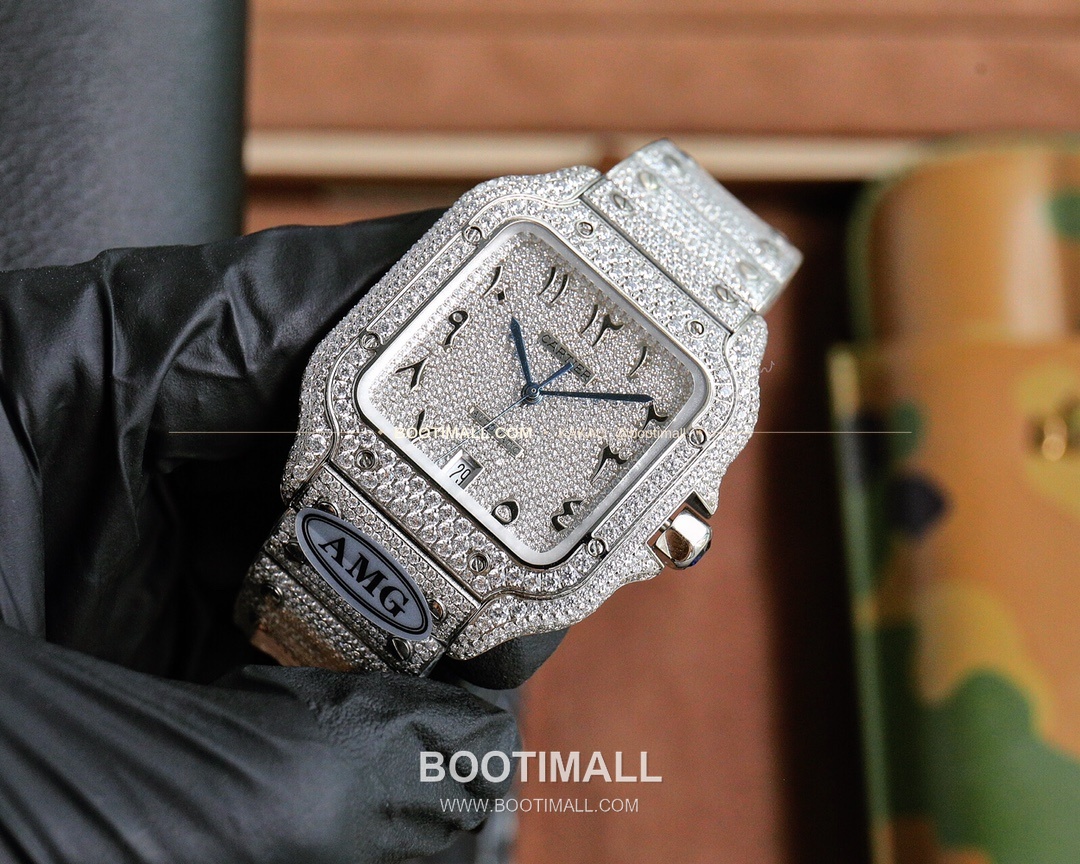 까르띠에 산토스 스틸 풀다이아 블루핸즈 오토매틱 Cartier Santos Steel Full Diamond Blue Hands Automatic 40mm 2