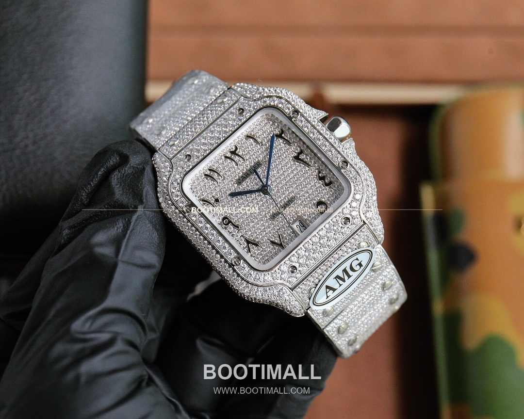 까르띠에 산토스 스틸 풀다이아 블루핸즈 오토매틱 Cartier Santos Steel Full Diamond Blue Hands Automatic 40mm 3