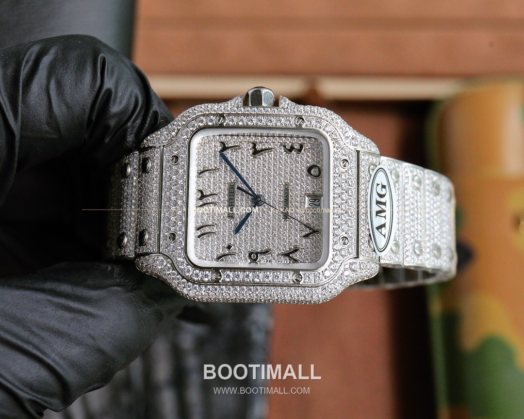 까르띠에 산토스 스틸 풀다이아 블루핸즈 오토매틱 Cartier Santos Steel Full Diamond Blue Hands Automatic 40mm 4