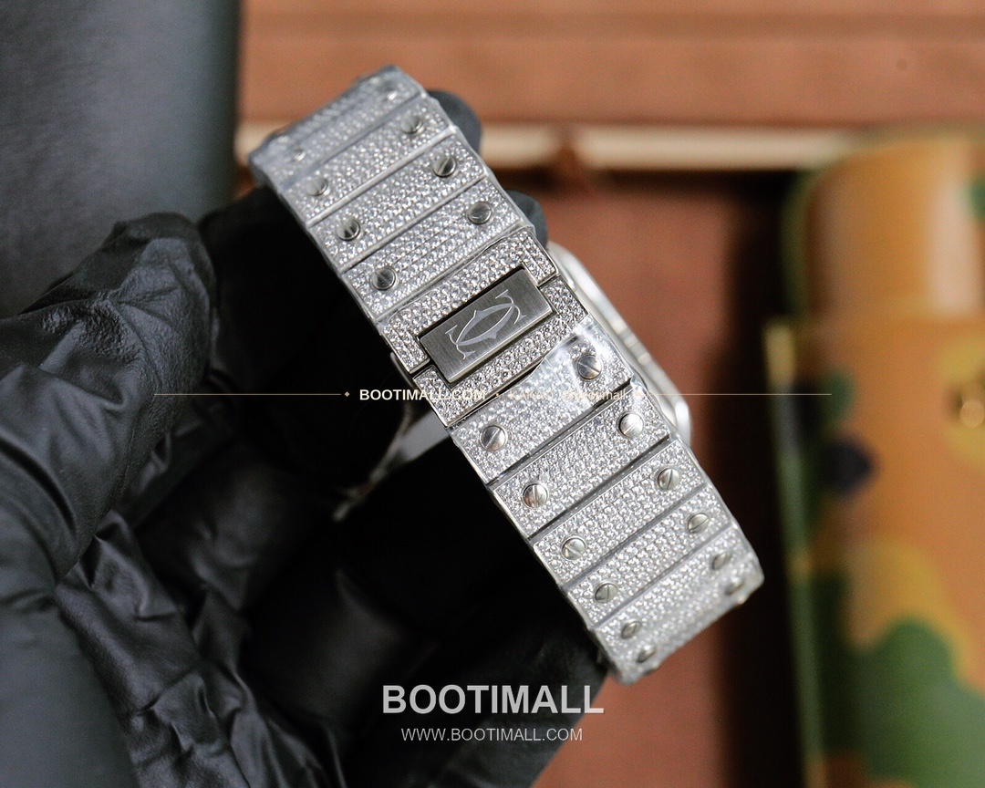 까르띠에 산토스 스틸 풀다이아 블루핸즈 오토매틱 Cartier Santos Steel Full Diamond Blue Hands Automatic 40mm 7