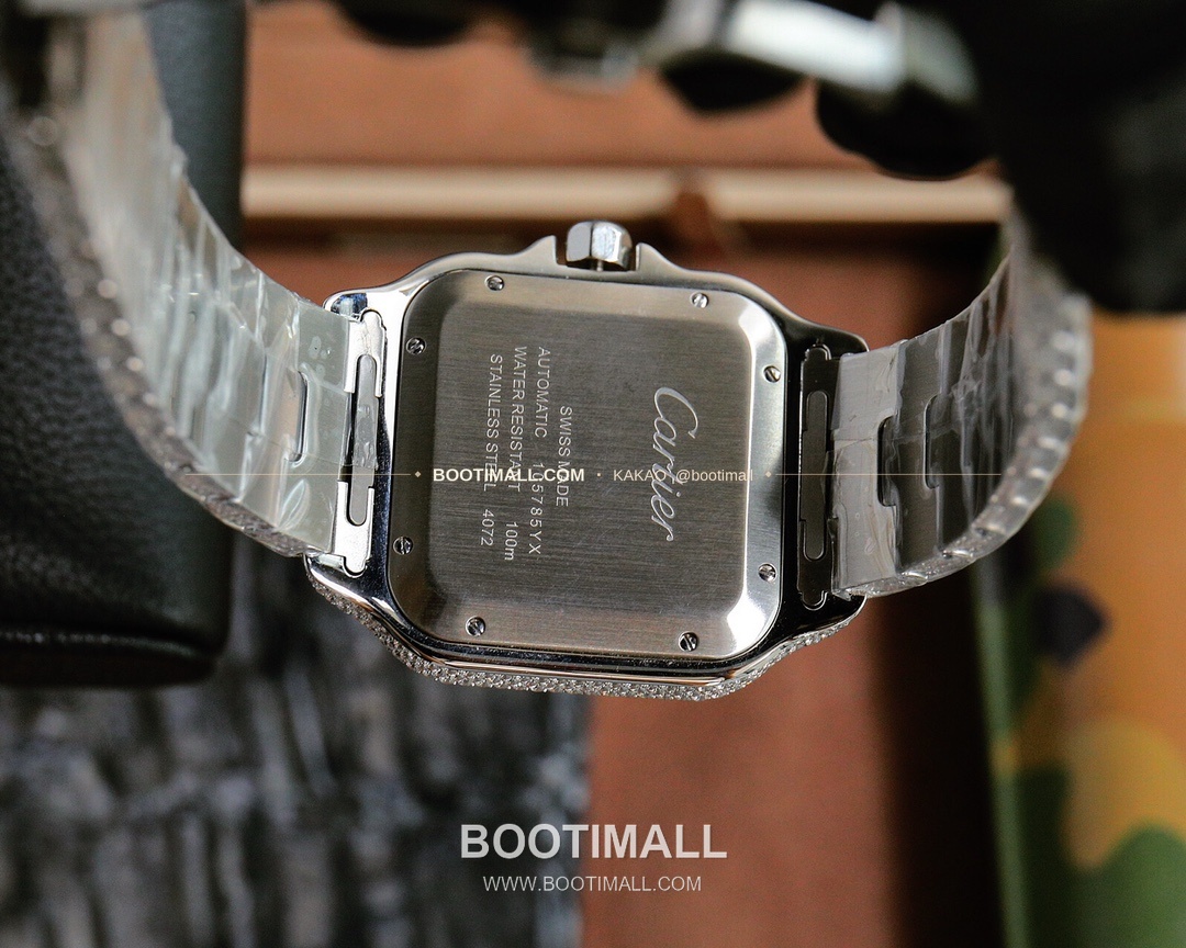 까르띠에 산토스 스틸 풀다이아 블루핸즈 오토매틱 Cartier Santos Steel Full Diamond Blue Hands Automatic 40mm 9