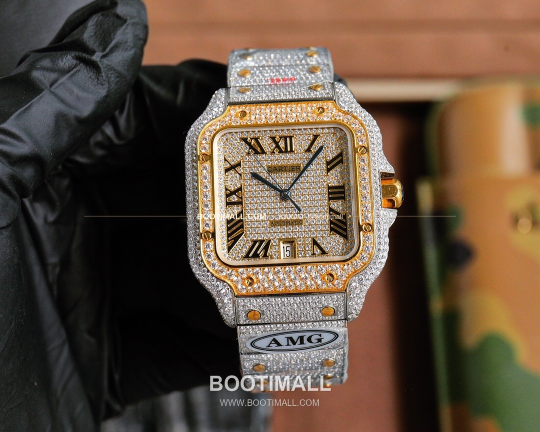 까르띠에 산토스 스틸 풀다이아 블루핸즈 오토매틱 Cartier Santos Steel Full Diamond Blue Hands Automatic 40mm 1