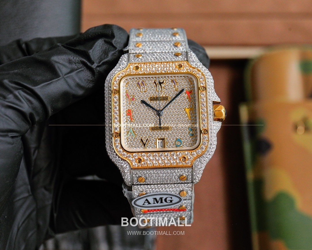 까르띠에 산토스 스틸 풀다이아 블루핸즈 오토매틱 Cartier Santos Steel Full Diamond Blue Hands Automatic 40mm 2