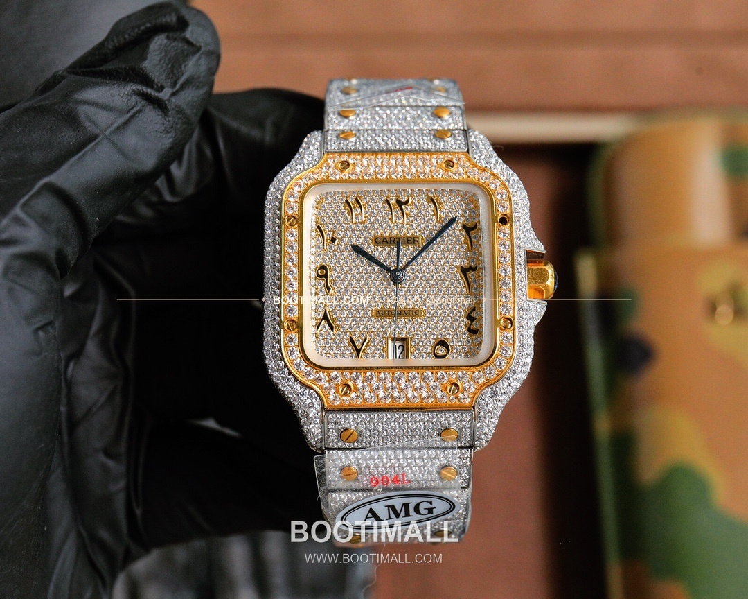 까르띠에 산토스 스틸 풀다이아 블루핸즈 오토매틱 Cartier Santos Steel Full Diamond Blue Hands Automatic 40mm 3