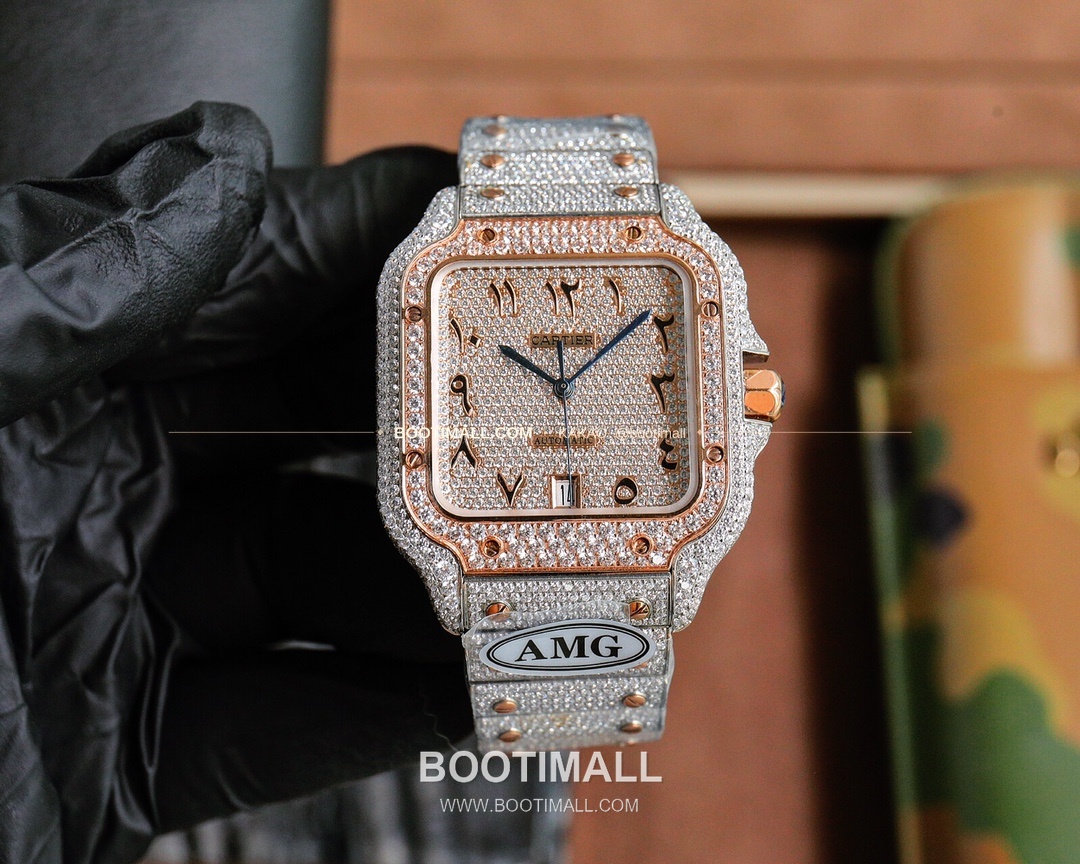 까르띠에 산토스 스틸 풀다이아 블루핸즈 오토매틱 Cartier Santos Steel Full Diamond Blue Hands Automatic 40mm 4