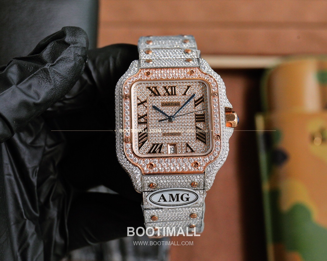 까르띠에 산토스 스틸 풀다이아 블루핸즈 오토매틱 Cartier Santos Steel Full Diamond Blue Hands Automatic 40mm 6