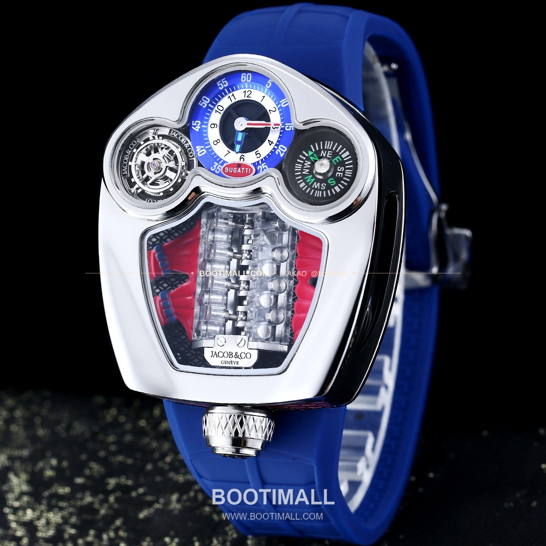 제이콥앤코 부가티 투르비용 W16 엔진 스켈레톤 오토매틱 Jacob & Co Bugatti Tourbillon W16 Engine Skeleton Automatic 55mm 3