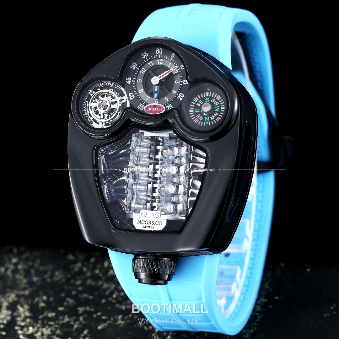 제이콥앤코 부가티 투르비용 W16 엔진 스켈레톤 오토매틱 Jacob & Co Bugatti Tourbillon W16 Engine Skeleton Automatic 55mm 5