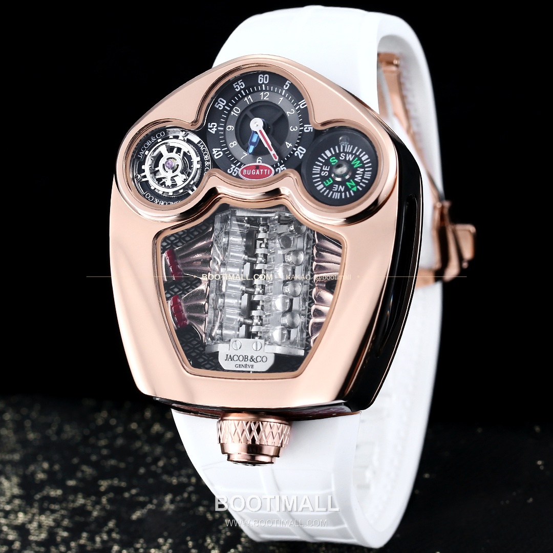 제이콥앤코 부가티 투르비용 W16 엔진 스켈레톤 오토매틱 Jacob & Co Bugatti Tourbillon W16 Engine Skeleton Automatic 55mm 4