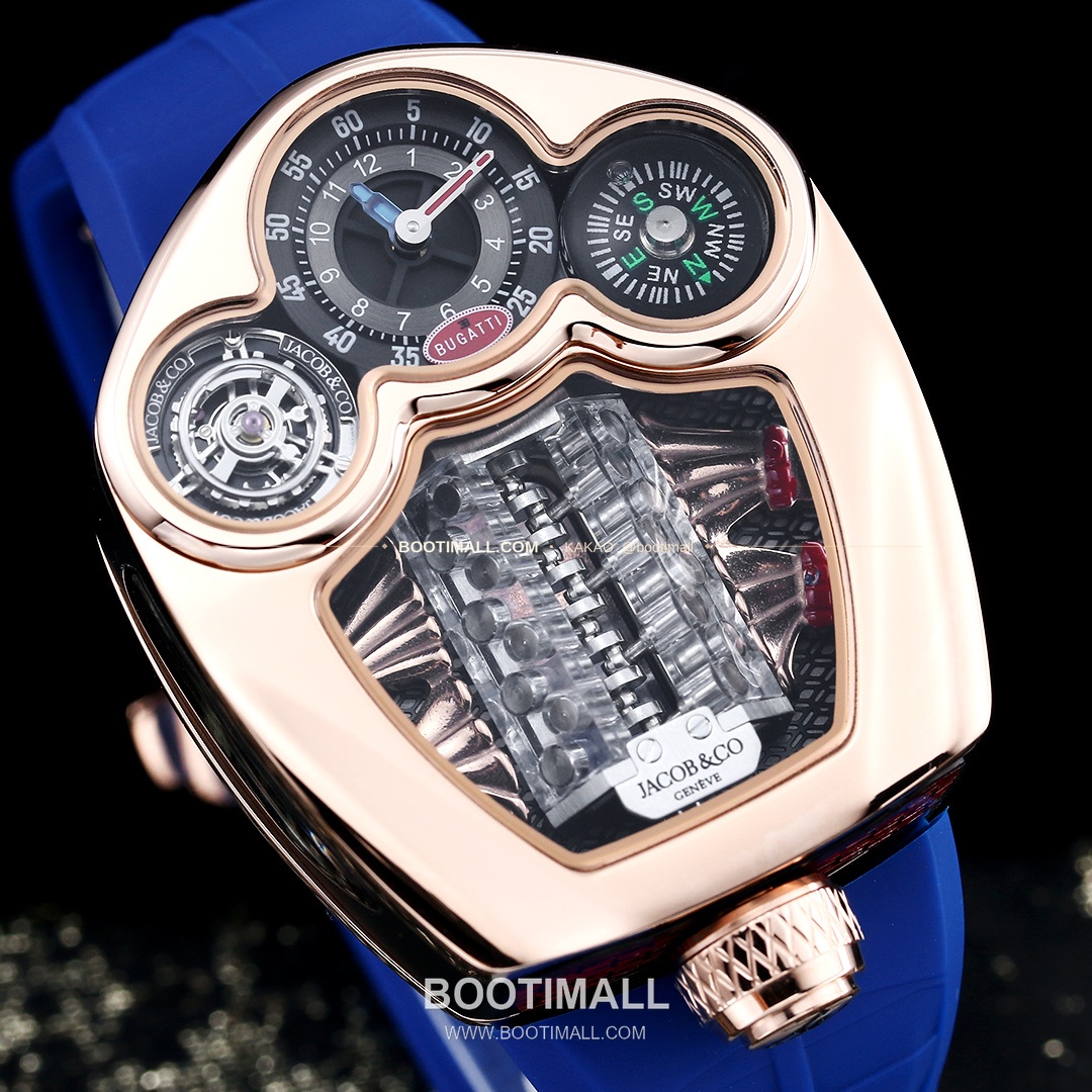제이콥앤코 부가티 투르비용 W16 엔진 스켈레톤 오토매틱 Jacob & Co Bugatti Tourbillon W16 Engine Skeleton Automatic 55mm 6