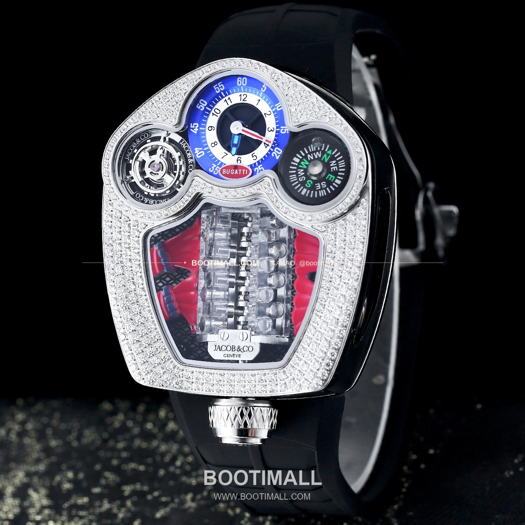 제이콥앤코 부가티 투르비용 W16 엔진 스켈레톤 오토매틱 Jacob & Co Bugatti Tourbillon W16 Engine Skeleton Automatic 55mm 1