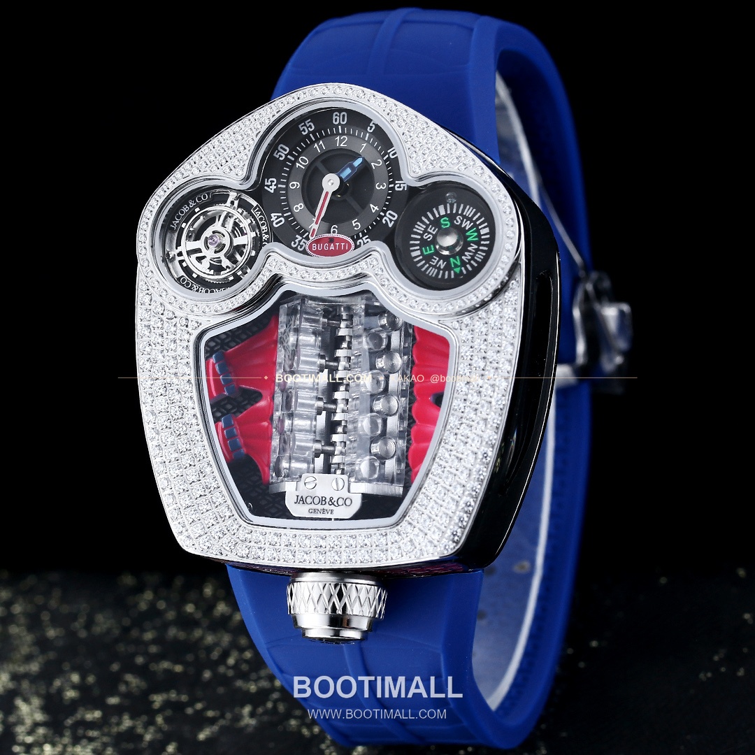 제이콥앤코 부가티 투르비용 W16 엔진 스켈레톤 오토매틱 Jacob & Co Bugatti Tourbillon W16 Engine Skeleton Automatic 55mm 3