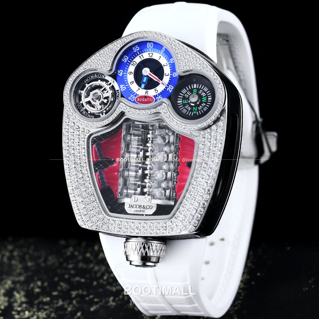 제이콥앤코 부가티 투르비용 W16 엔진 스켈레톤 오토매틱 Jacob & Co Bugatti Tourbillon W16 Engine Skeleton Automatic 55mm 4