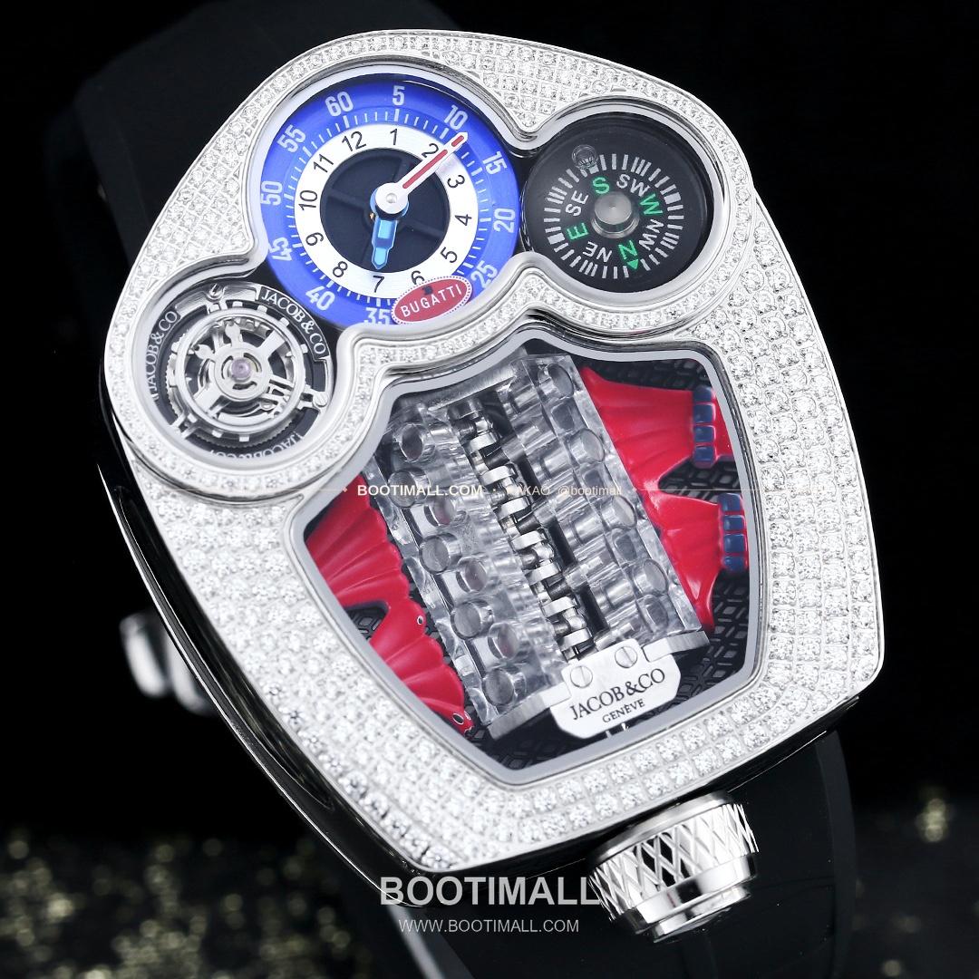 제이콥앤코 부가티 투르비용 W16 엔진 스켈레톤 오토매틱 Jacob & Co Bugatti Tourbillon W16 Engine Skeleton Automatic 55mm 6