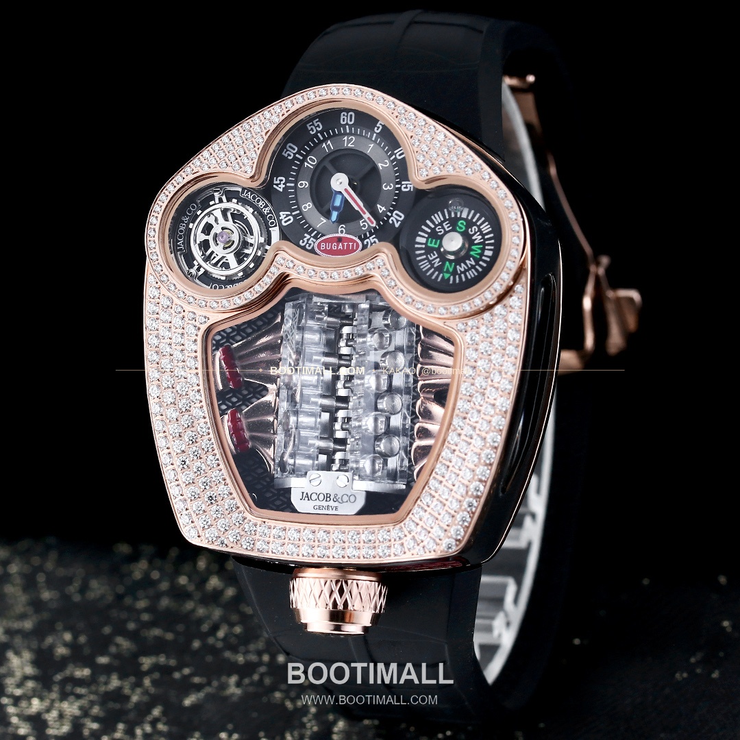 제이콥앤코 부가티 투르비용 W16 엔진 스켈레톤 오토매틱 Jacob & Co Bugatti Tourbillon W16 Engine Skeleton Automatic 55mm 1