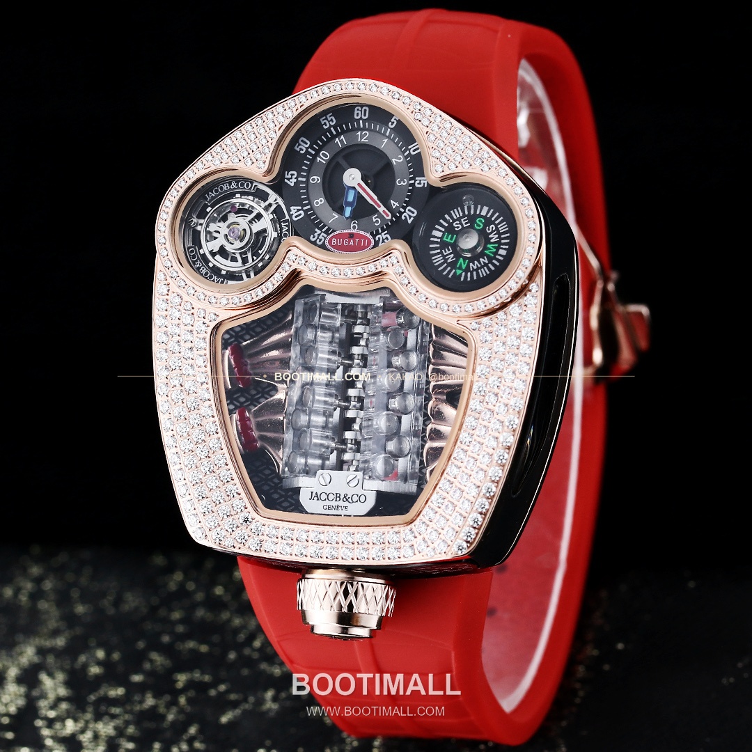 제이콥앤코 부가티 투르비용 W16 엔진 스켈레톤 오토매틱 Jacob & Co Bugatti Tourbillon W16 Engine Skeleton Automatic 55mm 2