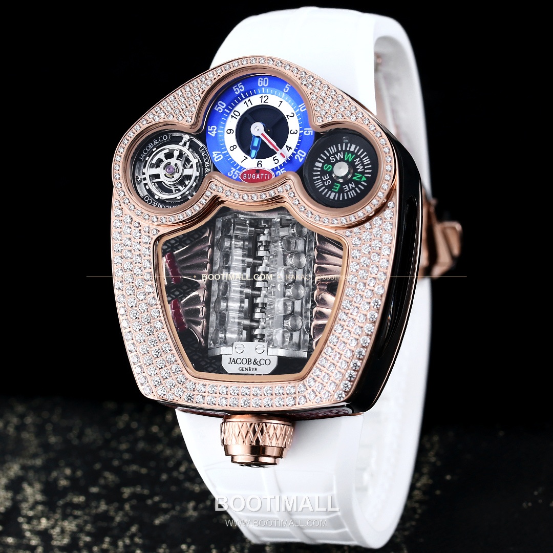 제이콥앤코 부가티 투르비용 W16 엔진 스켈레톤 오토매틱 Jacob & Co Bugatti Tourbillon W16 Engine Skeleton Automatic 55mm 4