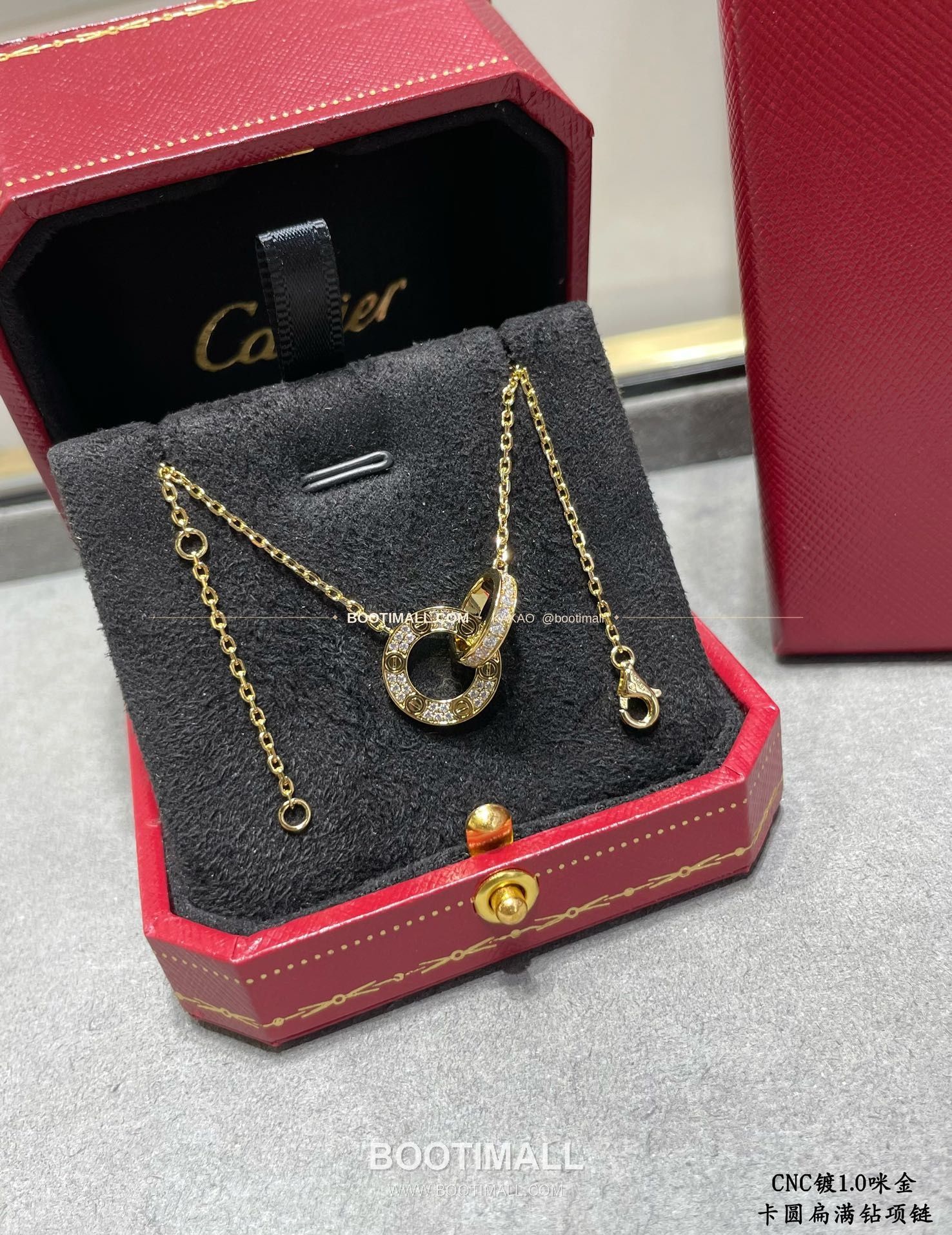 까르띠에 라운드 더블 링 리버서블 다이아 팬던트 V 골드 네크리스 Cartier Round Double Ring Reversible Diamond Pendant V Gold Necklace 3250270 4