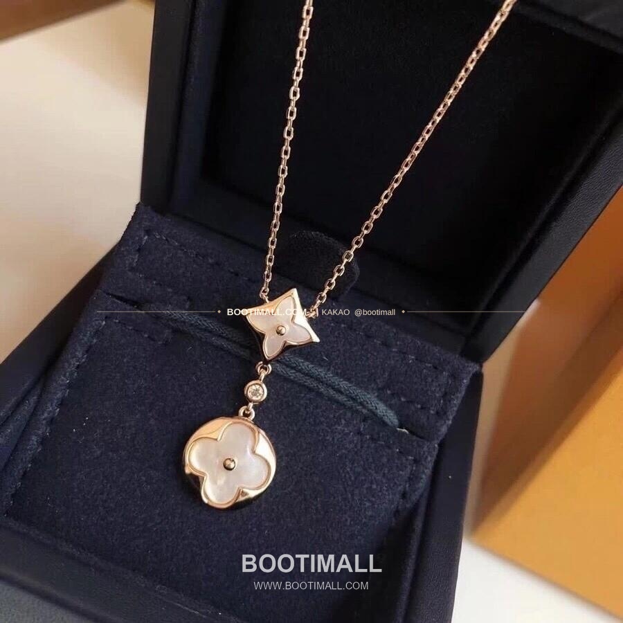 루이비통 모노그램 더블 플라워 V 골드 자개 다이아 네크리스 Louis Vuitton Monogram Double Flower V Gold Mother of Pearl Diamond Necklace 1