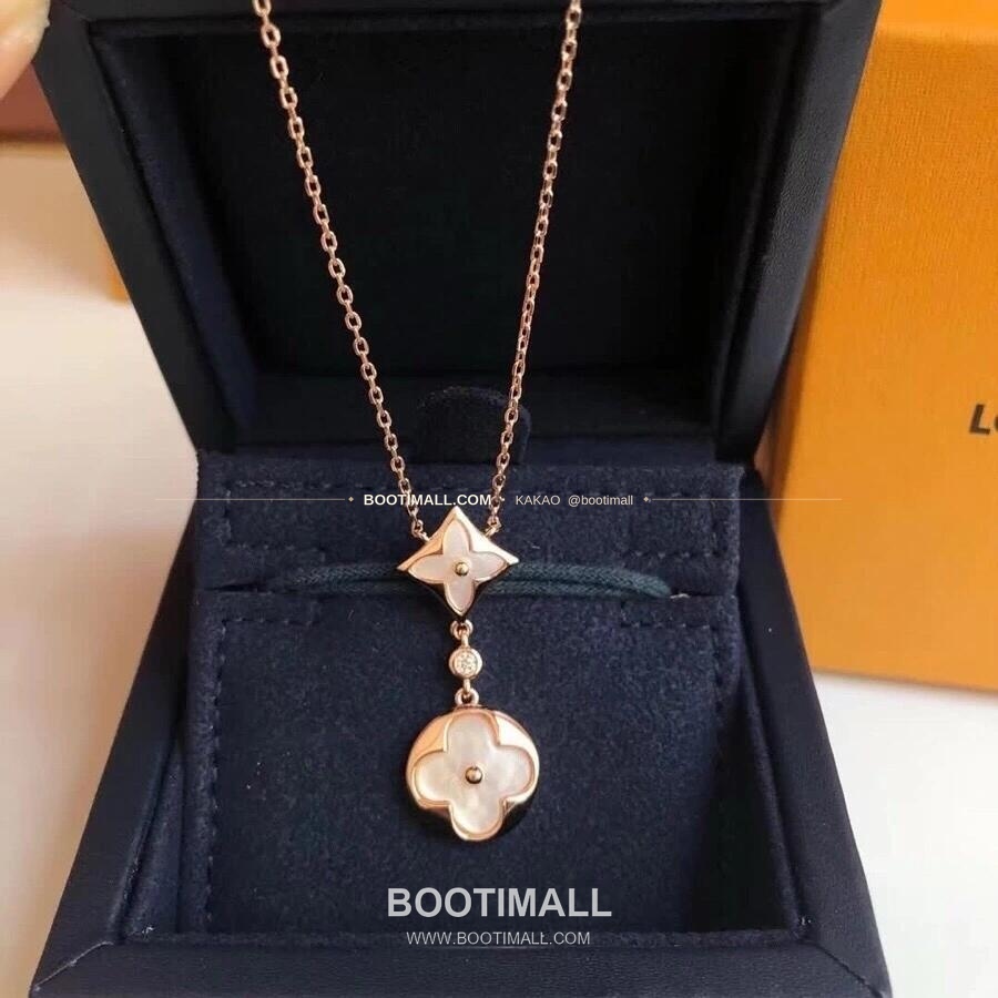 루이비통 모노그램 더블 플라워 V 골드 자개 다이아 네크리스 Louis Vuitton Monogram Double Flower V Gold Mother of Pearl Diamond Necklace 2