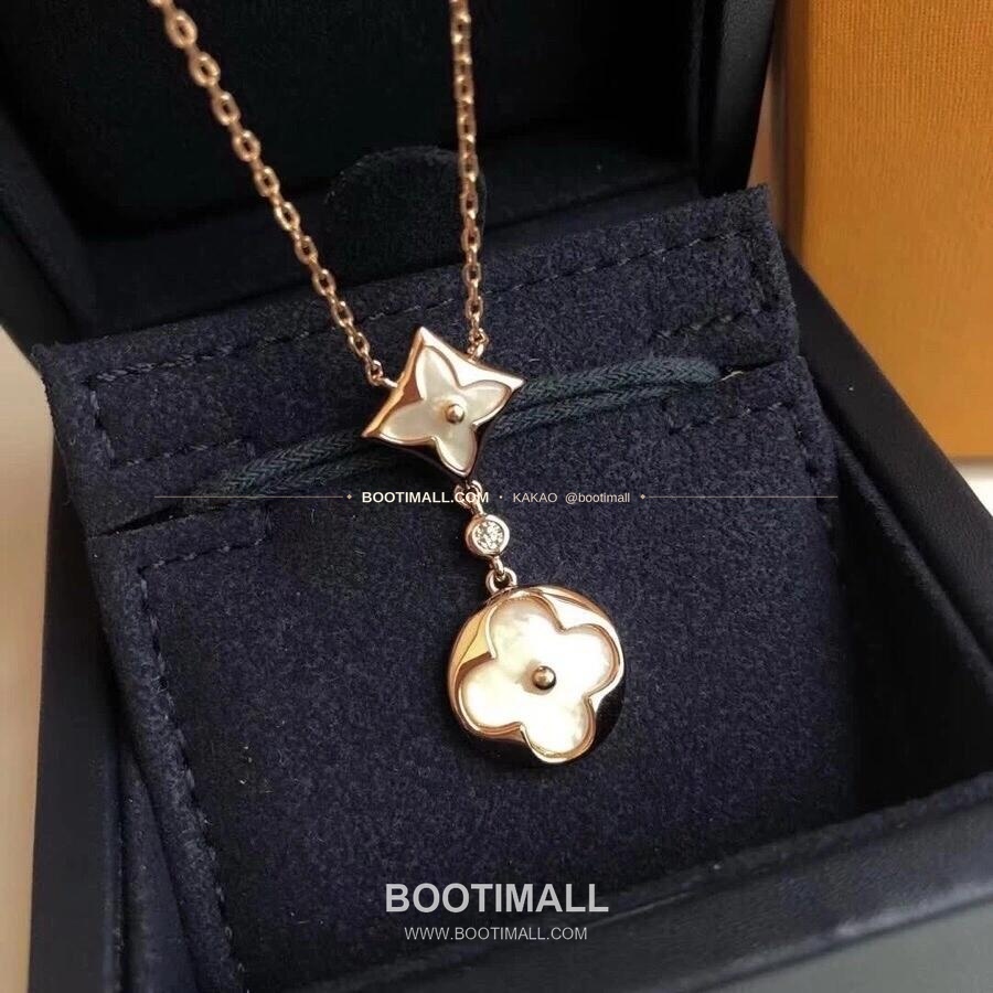 루이비통 모노그램 더블 플라워 V 골드 자개 다이아 네크리스 Louis Vuitton Monogram Double Flower V Gold Mother of Pearl Diamond Necklace 3