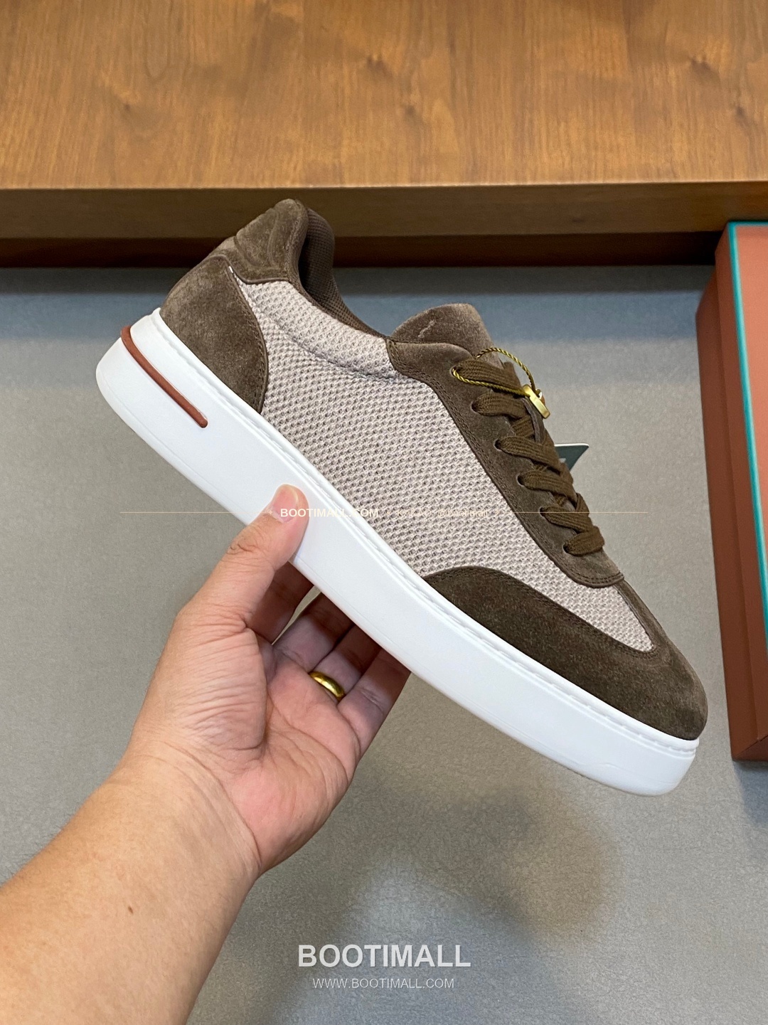 로로피아나 페코라네라 울 레더트림 워크 스니커즈 브라운 Loro Piana Pecora Nera Wool Leather Trim Walk Sneakers 4