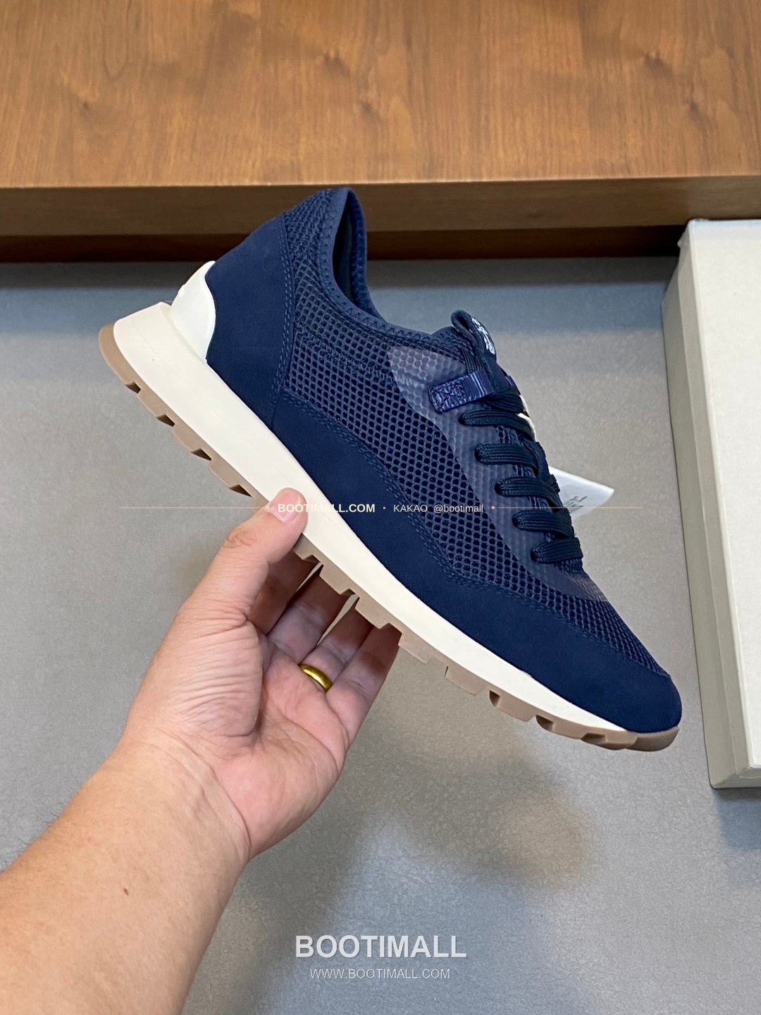 브루넬로쿠치넬리 송아지가죽 스웨이드 레더 믹스 슬립온 스니커즈 네이비 Brunello Cucinelli Calfskin Suede Leather Mix Slip-On Sneakers 4