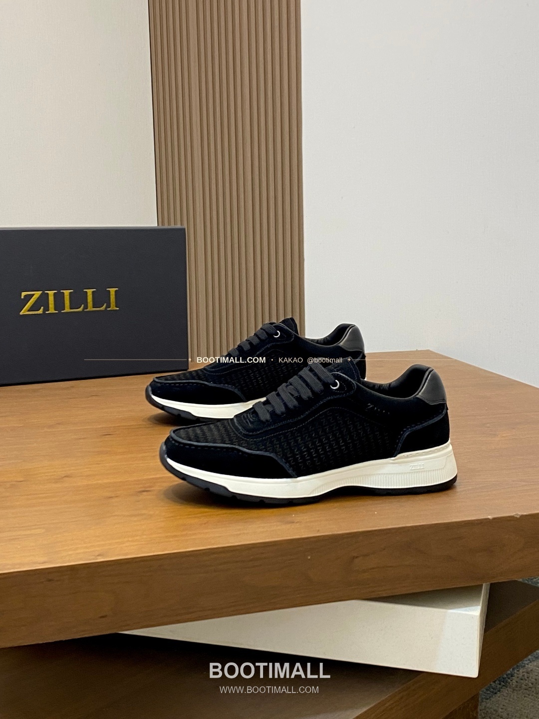 질리 그레인가죽 로고 레이스업 스니커즈 블랙 ZILLI Grained Calfskin Logo Lace-Up Sneakers 3
