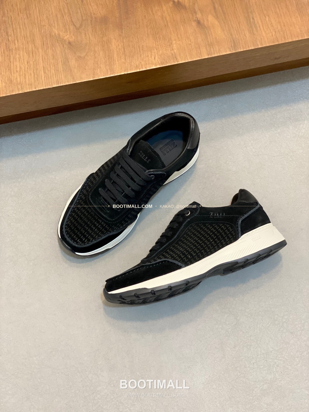 질리 그레인가죽 로고 레이스업 스니커즈 블랙 ZILLI Grained Calfskin Logo Lace-Up Sneakers 5