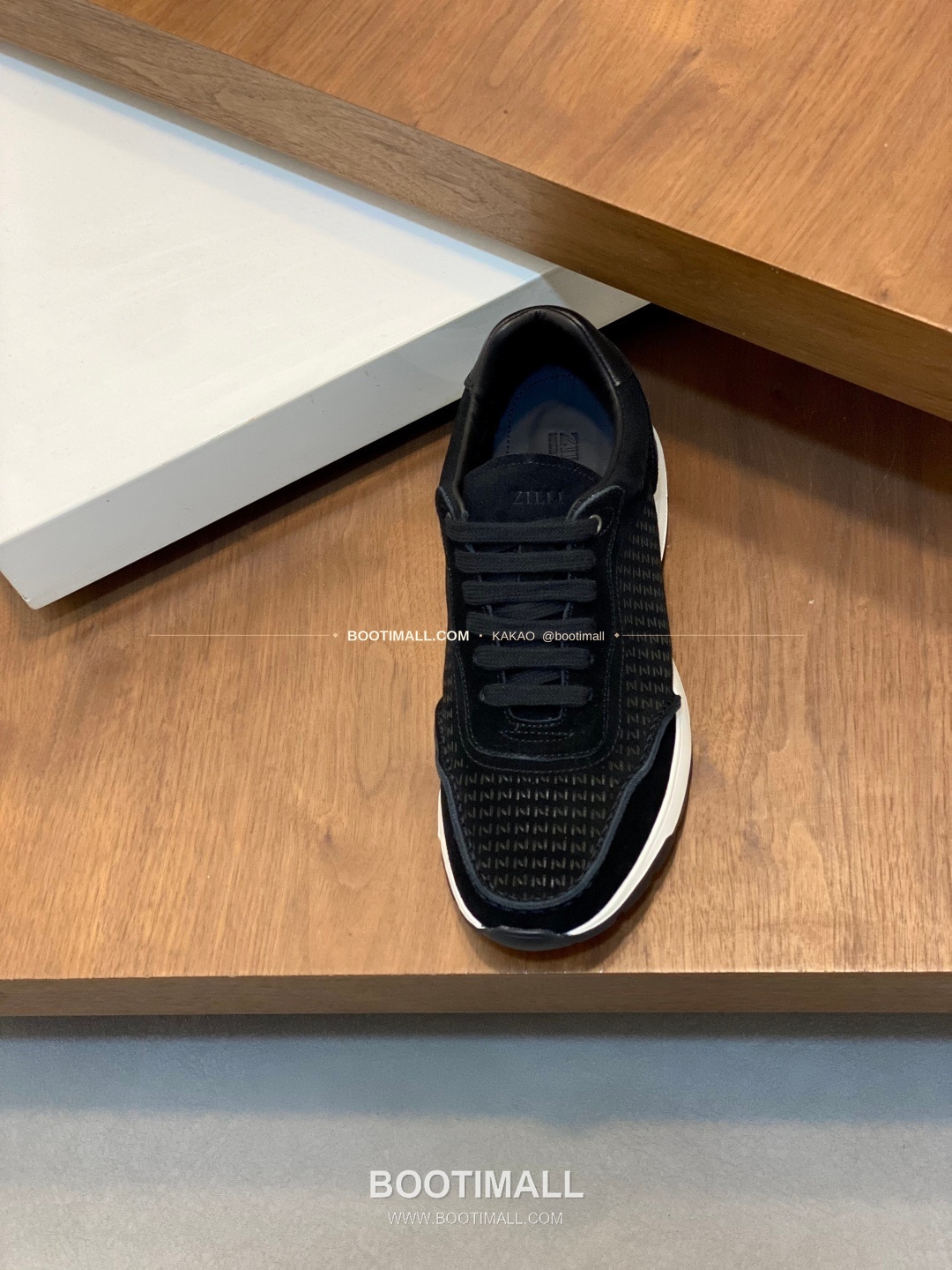 질리 그레인가죽 로고 레이스업 스니커즈 블랙 ZILLI Grained Calfskin Logo Lace-Up Sneakers 6