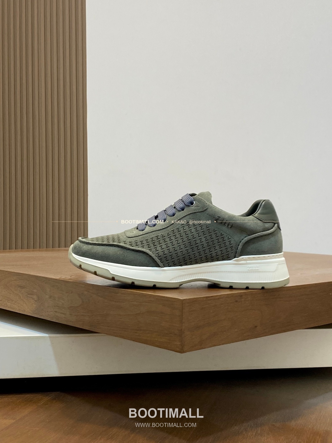 질리 그레인가죽 로고 레이스업 스니커즈 카키 ZILLI Grained Calfskin Logo Lace-Up Sneakers 2