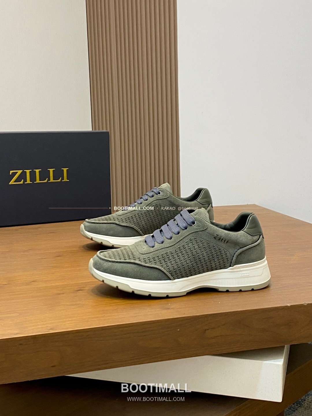 질리 그레인가죽 로고 레이스업 스니커즈 카키 ZILLI Grained Calfskin Logo Lace-Up Sneakers 3