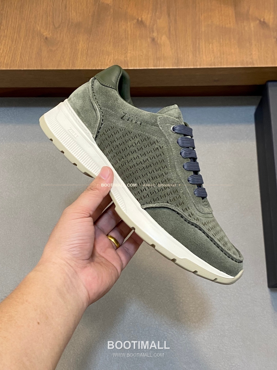 질리 그레인가죽 로고 레이스업 스니커즈 카키 ZILLI Grained Calfskin Logo Lace-Up Sneakers 4