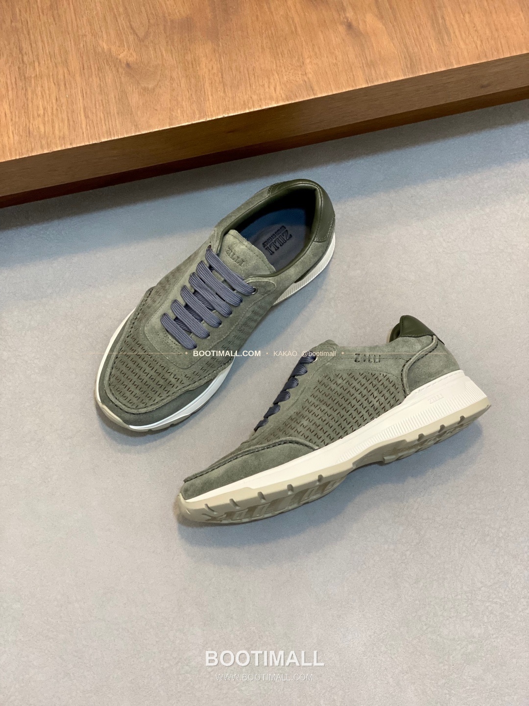 질리 그레인가죽 로고 레이스업 스니커즈 카키 ZILLI Grained Calfskin Logo Lace-Up Sneakers 5