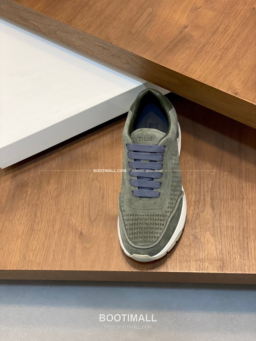 질리 그레인가죽 로고 레이스업 스니커즈 카키 ZILLI Grained Calfskin Logo Lace-Up Sneakers 6