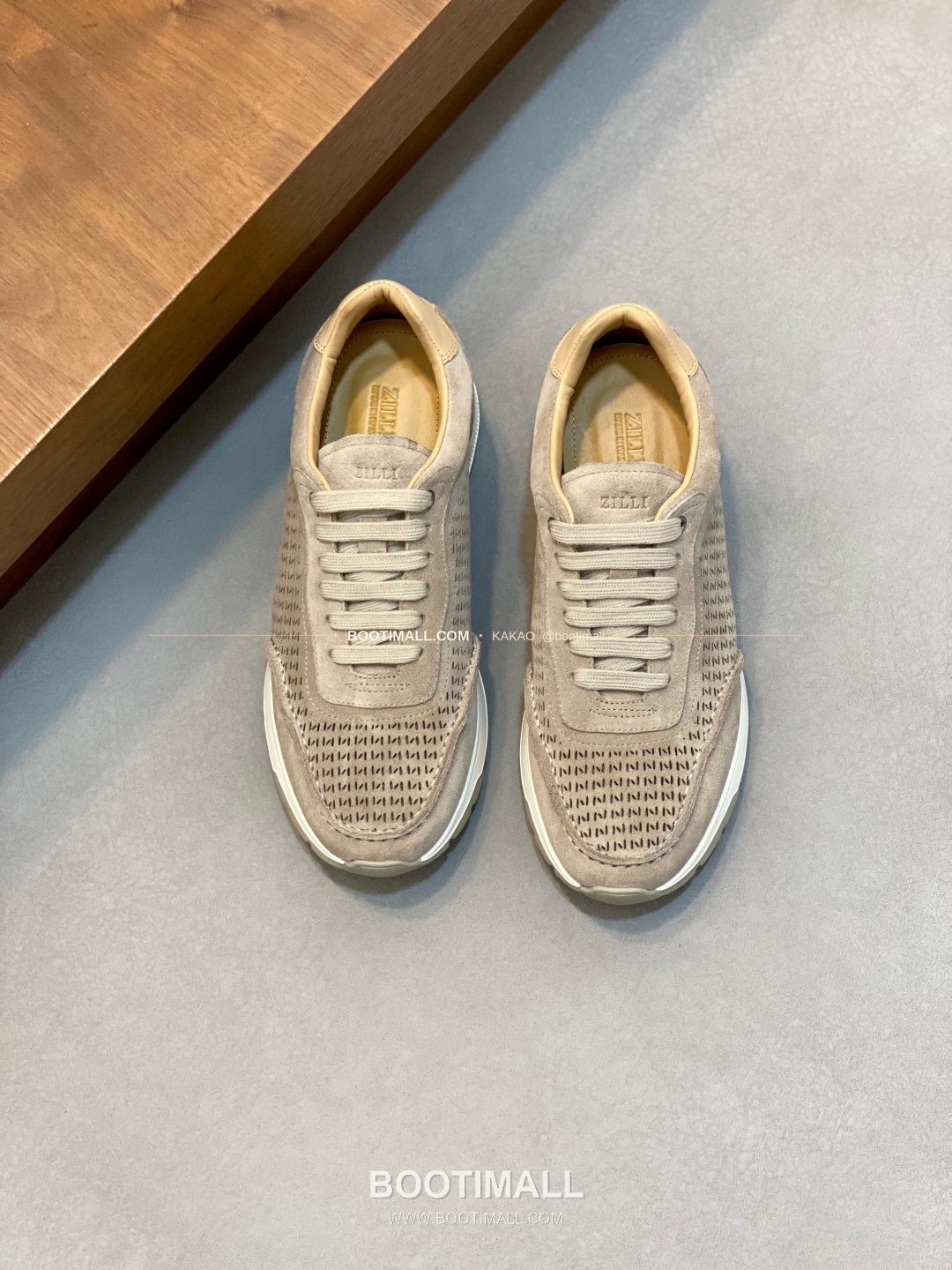 질리 그레인가죽 로고 레이스업 스니커즈 베이지 ZILLI Grained Calfskin Logo Lace-Up Sneakers 1