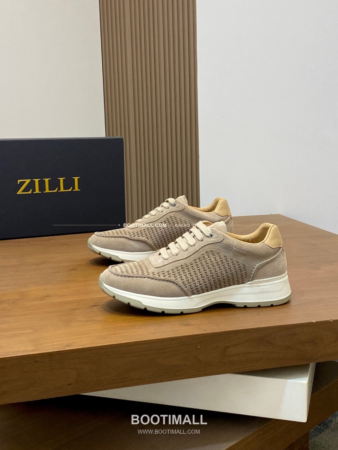 질리 그레인가죽 로고 레이스업 스니커즈 베이지 ZILLI Grained Calfskin Logo Lace-Up Sneakers 3