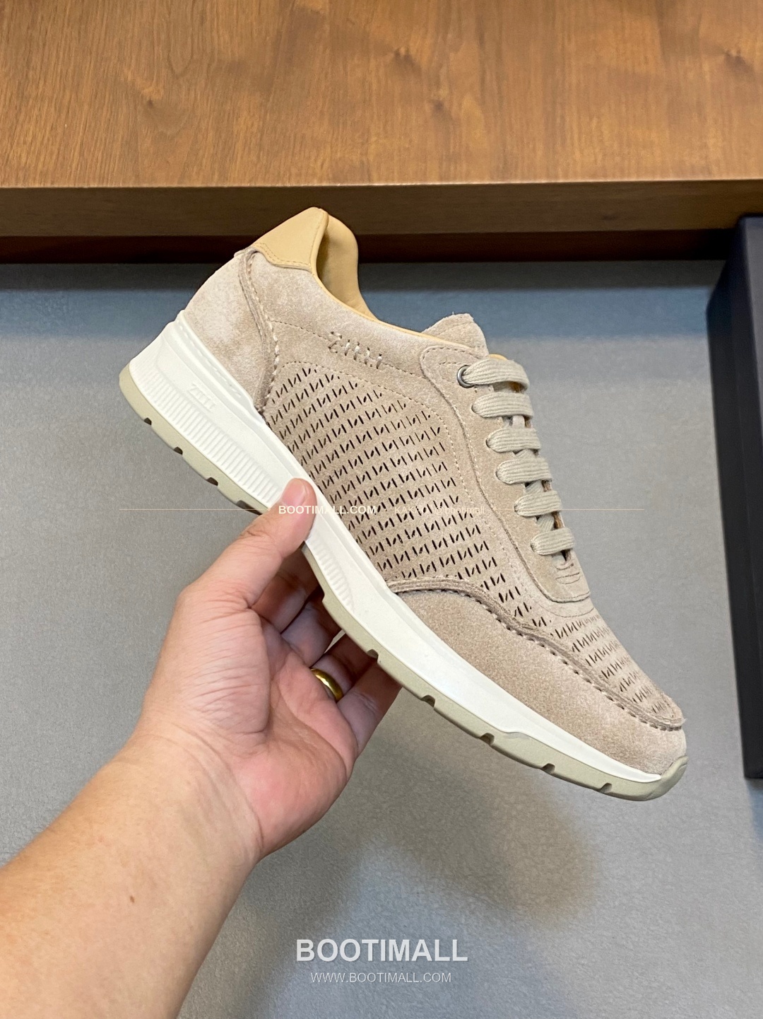 질리 그레인가죽 로고 레이스업 스니커즈 베이지 ZILLI Grained Calfskin Logo Lace-Up Sneakers 4