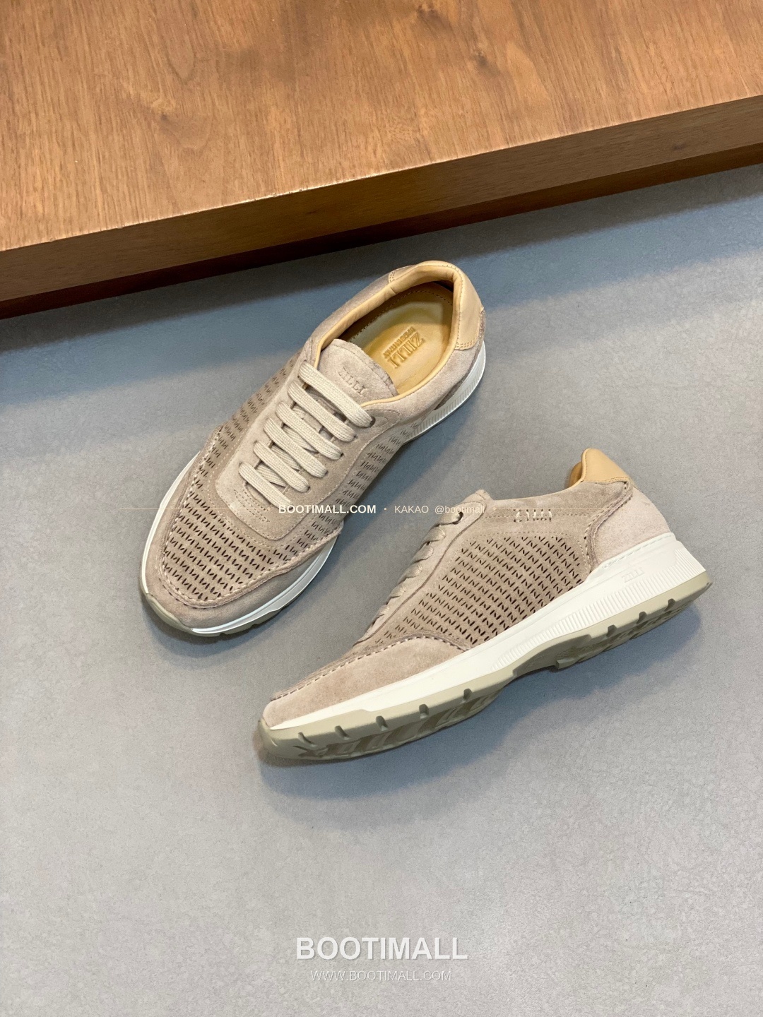 질리 그레인가죽 로고 레이스업 스니커즈 베이지 ZILLI Grained Calfskin Logo Lace-Up Sneakers 5